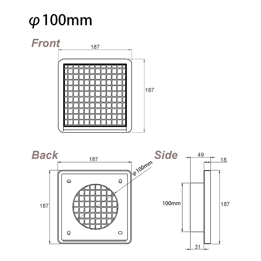 Plastic Wall and Eaves Vent Grille 100MM and 150MM Air Outlet with Steel Mesh Vermin Protection for Indoor Outdoor Use