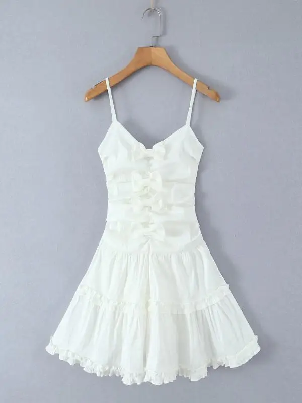 Doce menina sle v-ne fino ajuste ort saia branca 3d arco em camadas saia strapl dr primavera verão outono uso sazonal