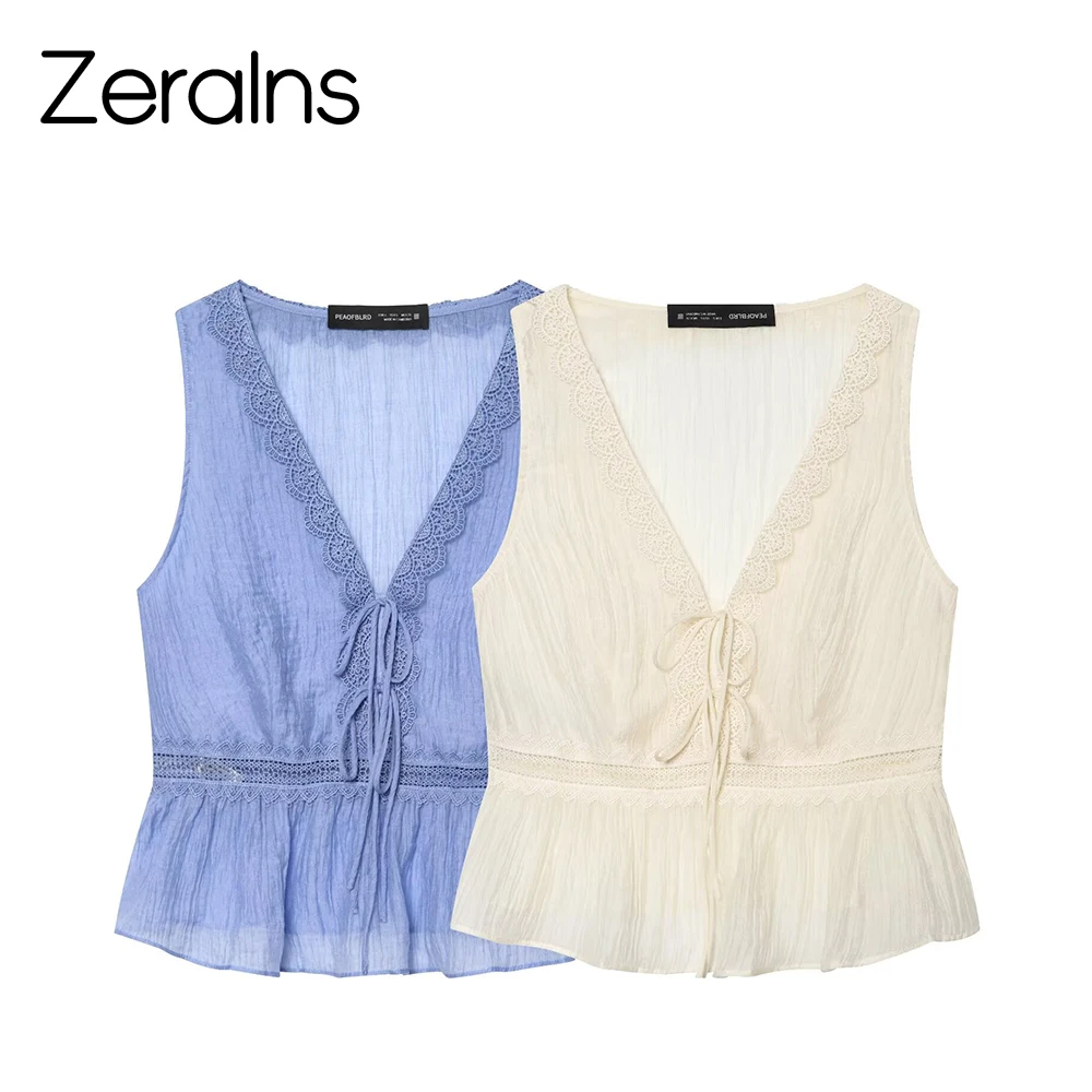ZERAINS 2026 Summer New Women's Clothing Design Versatile Sleeveless Commuting Lace V-neck Top