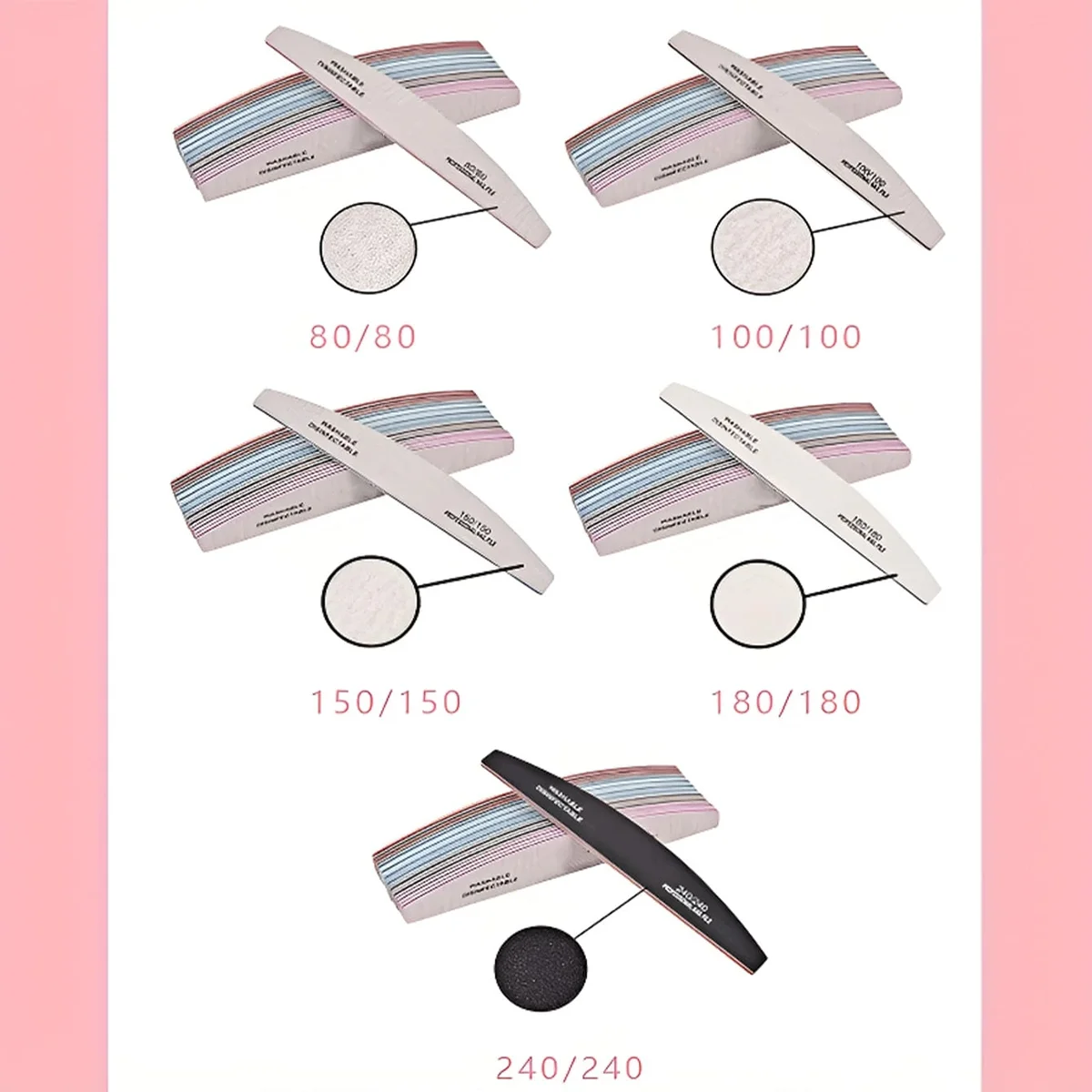 5/10/25/50pcs Professional Nail Files - 80/100/150/180/240 Grit Double-Sided Nail Files, Washable And Reusable