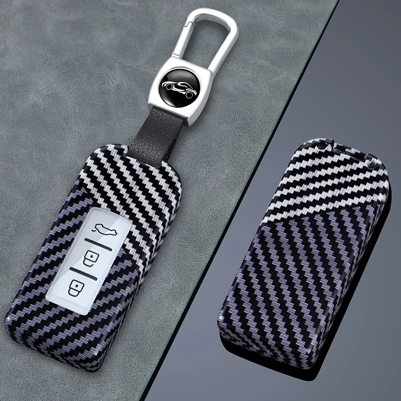 For Mitsubishi Lancer Xpander Outlander ASX EX Pajero Sport Eclipse Cross Montero Carbon Fiber Car Key Case Cover Shell Keychain