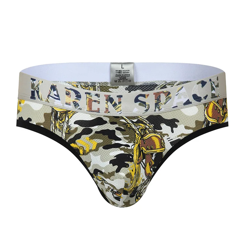 

Sexy Men's Underpants Thong Ice Silk Mesh Printed Breathable and Comfortable G-string Thongs