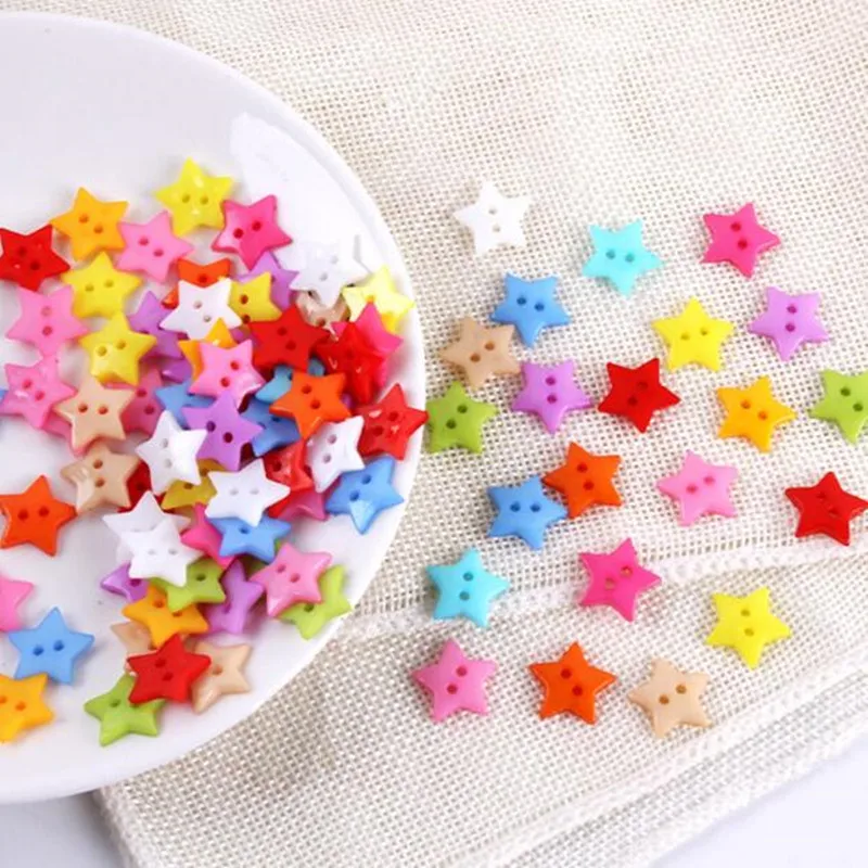 100Pcs Candy Color Star Buttons 2 Holes Children\'s Sweater Sewing Decorative Buttons Scrapbooking DIY Apparel Accessories