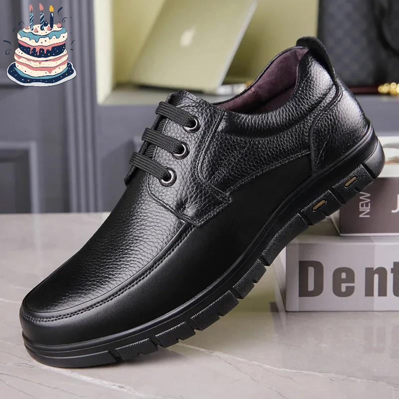 

Handmade Leisure Men Shoes New Trendy Minimalist Work Shoes With Lace Up Middle-Aged Dad Formal Casual Business Leather Shoes