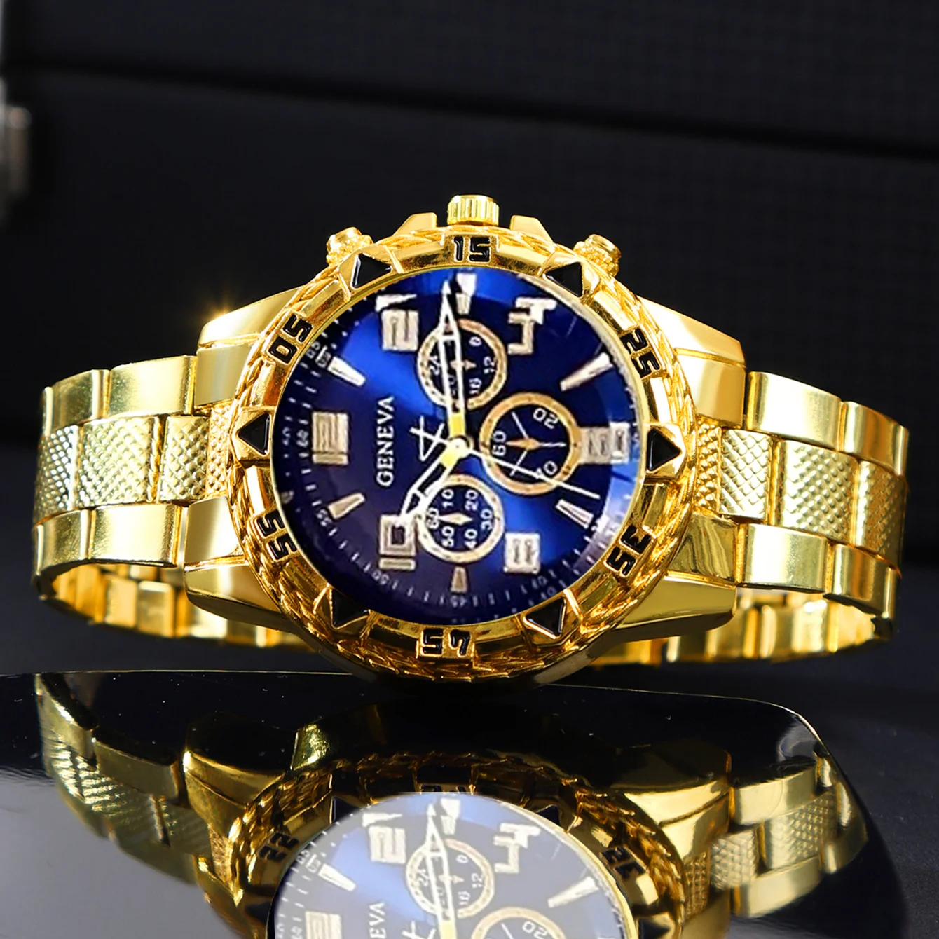 นาฬิกาควอทซ์แฟชั่นลำลองสำหรับผู้ชาย 4 ชิ้น, นาฬิกาสำหรับนักธุรกิจ, หน้าปัดทรงกลม, สายโลหะผสม