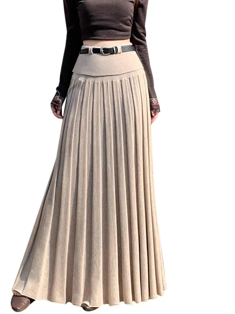 Women's 2026 Thick Soft Draped Knit Pleated Skirt Fall Winter High Waist Bodycon Mermaid Long Skirt Elegant Chic Versatile Warm