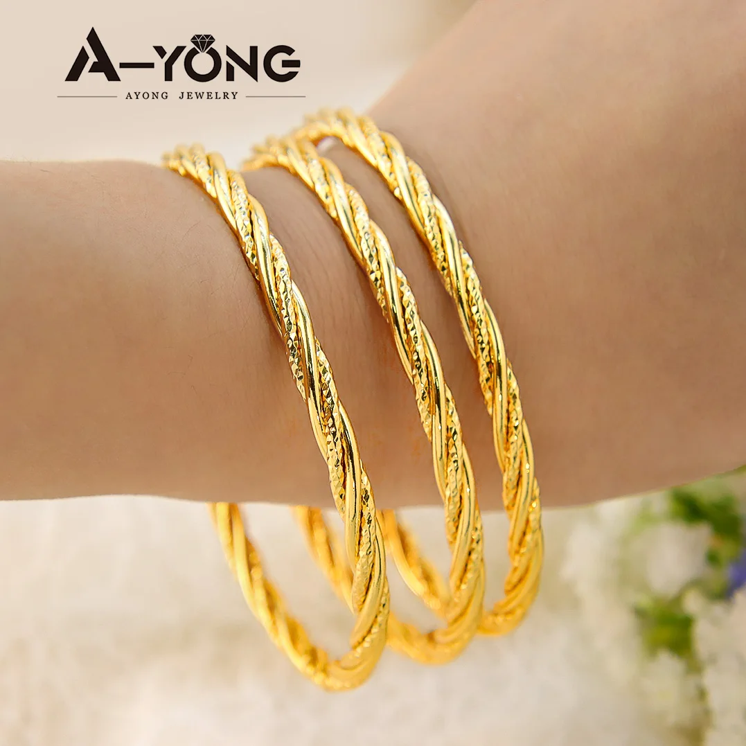 Fashion Twist Rope Cuff Bangles 18k Gold Plated African Dubai Gold Color Simple Bracelet Woman Luxury Wedding Party Jewelry