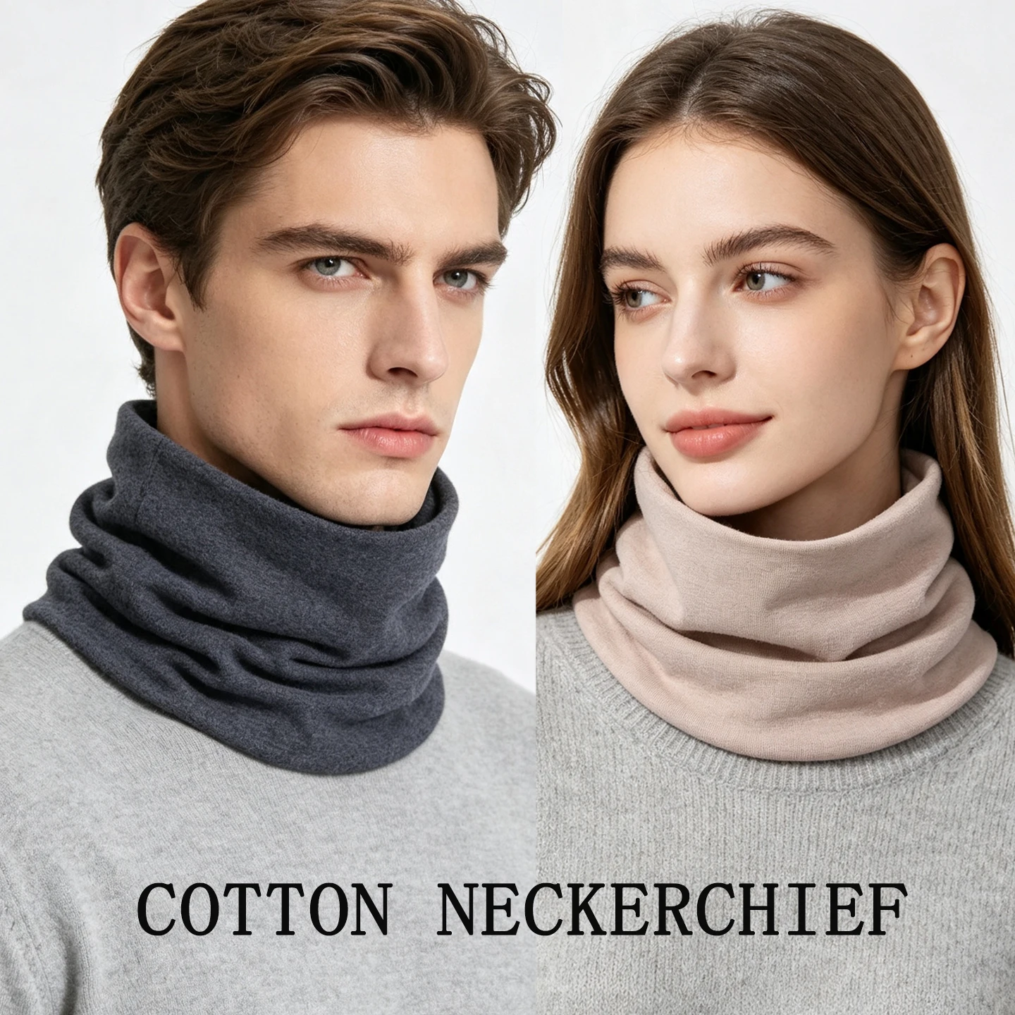 95% Baumwolle Nackenwärmer Ring-Schal für Herren und Damen, Einfarbig, Weich, Dick, Winddicht, Modischer Eleganter Halswärmer