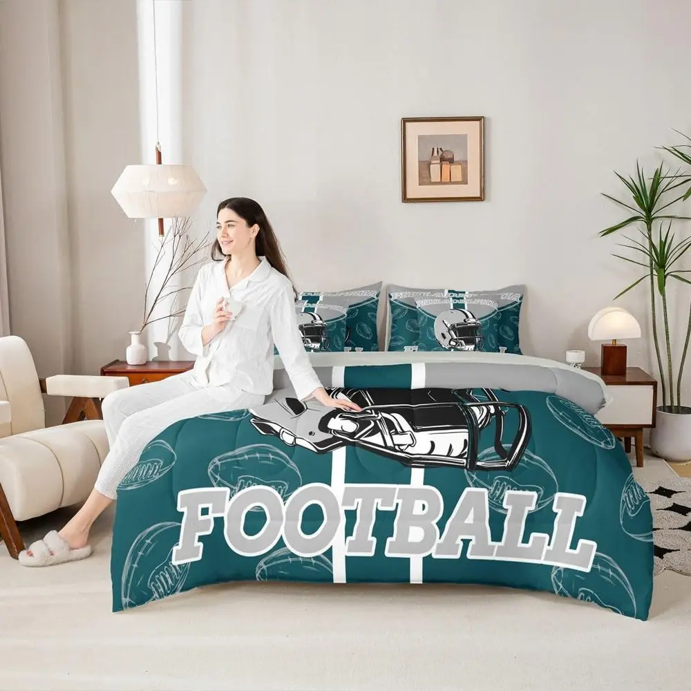 7-Piece Twin Football Bedding Set for Kids: Rugby-Inspired Comforter, Sheets & Decor