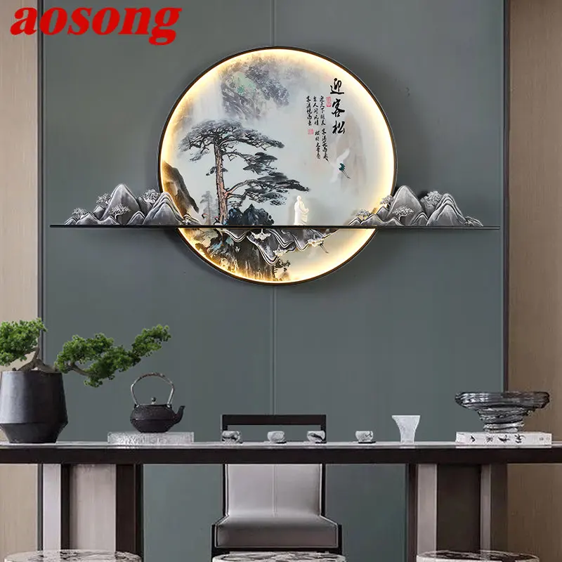 

AOSONG Modern Wall Picture Lamp Inside Creative Chinese Landscape Mural Background Bedside Sconce LED for Home Living Bedroom