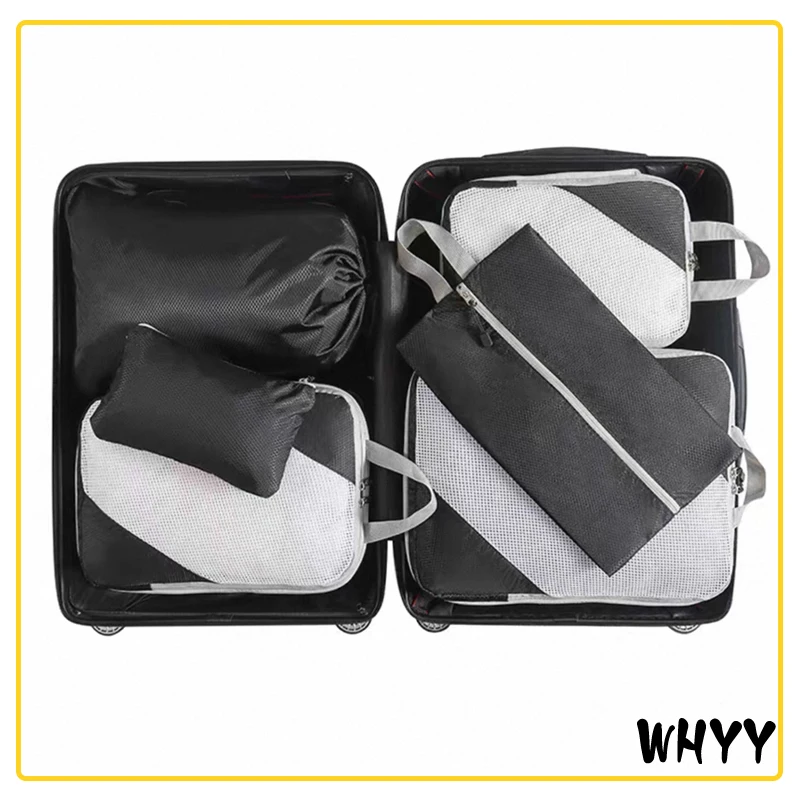 6 قطعة/المجموعة السفر ضغط التعبئة مكعبات حقيبة المحمولة حقيبة الملابس المنظمون ضغط حقيبة الأمتعة تخزين الحالات درج