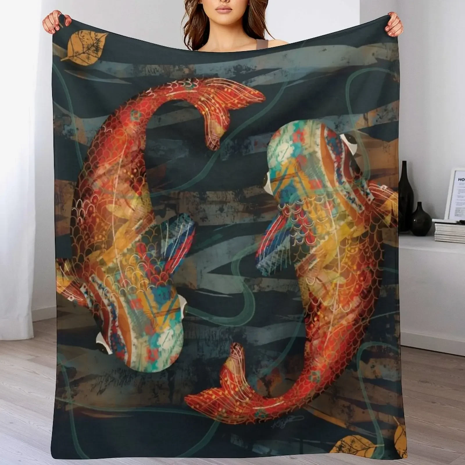 

Golden Koi Throw Blanket Warm Napping Blanket for Office Couch Bed