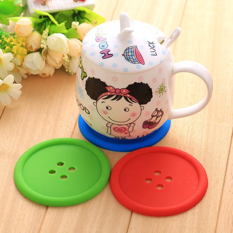 Creative Household Living Goods Round Silicone Button Coaster Heat Resistant Non-slip Kitchen Placemat Cute Button Coasters