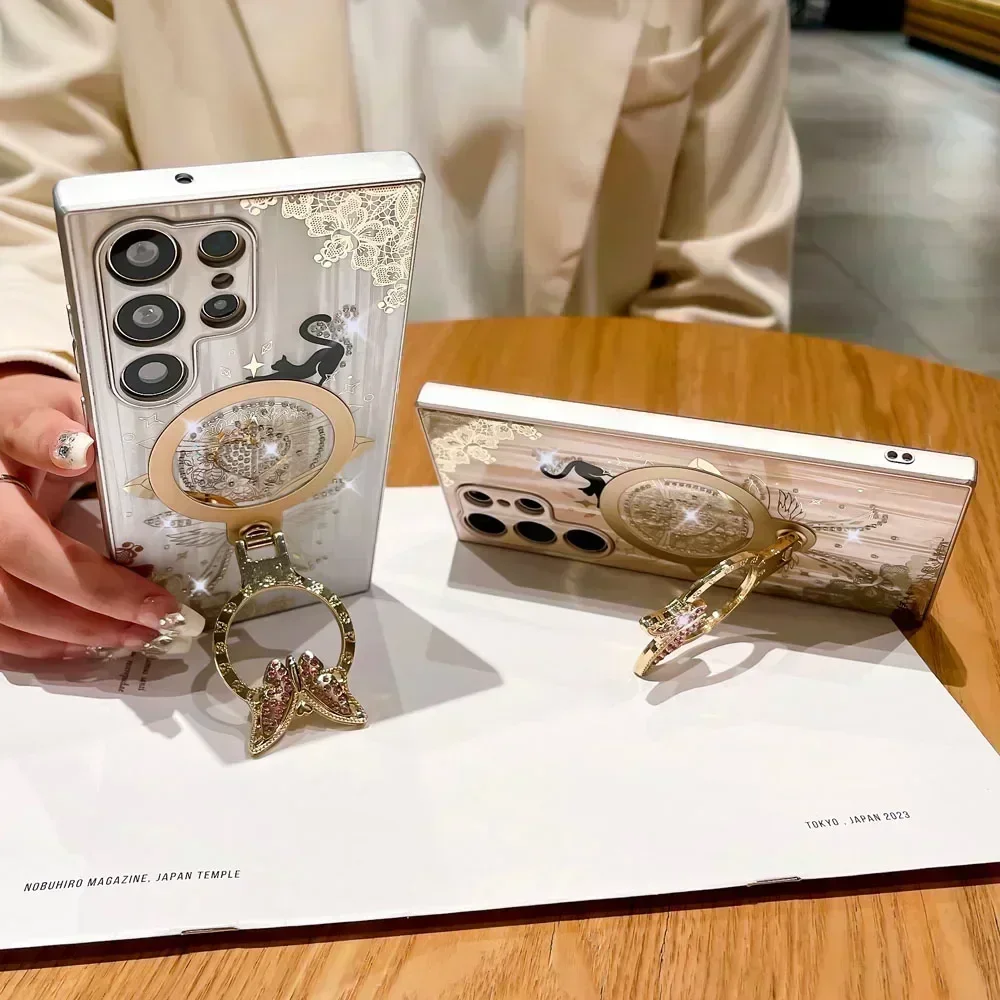 Магнитный чехол для телефона Samsung Galaxy S24 S23 Plus S22 Ultra Magsafe с кольцом-держателем для беспроводной зарядки