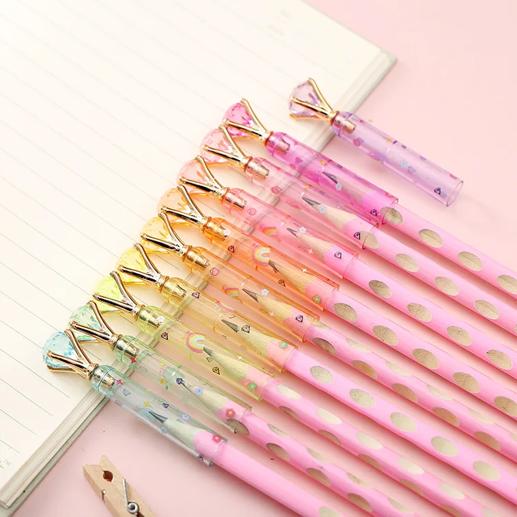 10 Cute Pencil Cap Colorful Plastic diamond Pencil Protection Cap Kawaii Stationery Pen Extender Pen Topper for School Supplies