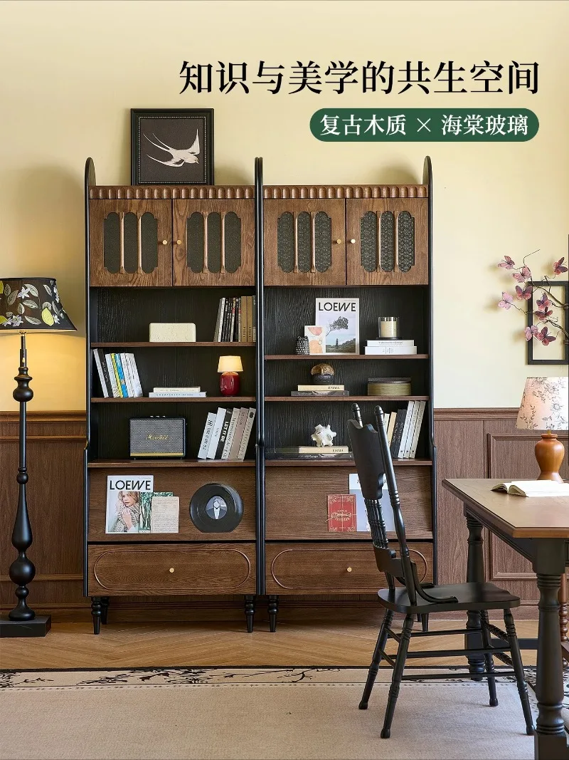 French antique solid wood combination bookcase home study bookshelf living room retro display locker