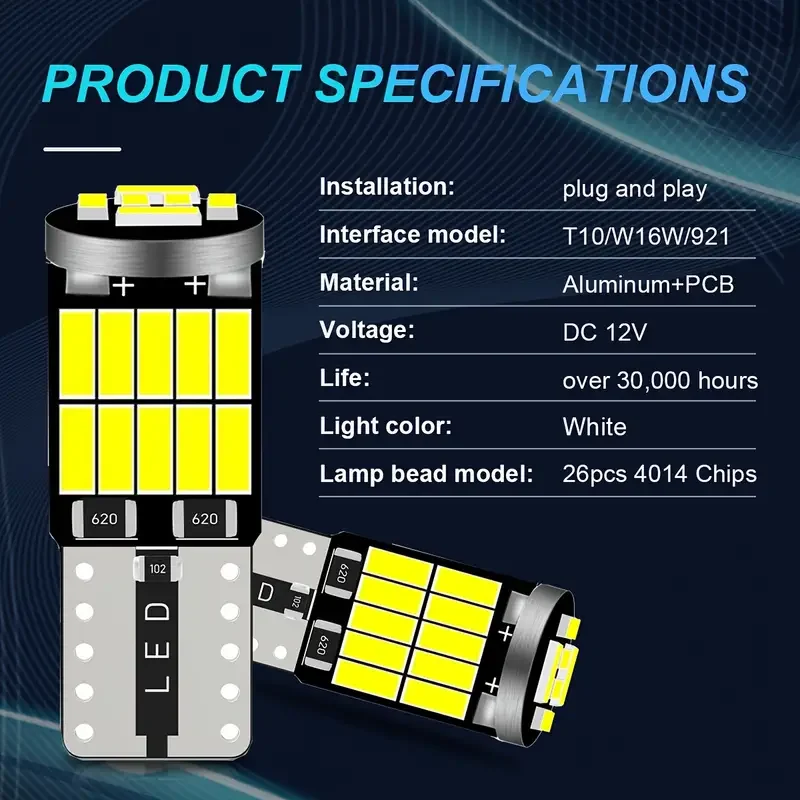 2/10/20pcs T10 W5W 194 501 Led Canbus No Error Car Interior Light Auto High Bright Wedge License Plate Clearance Dome Door Lamp