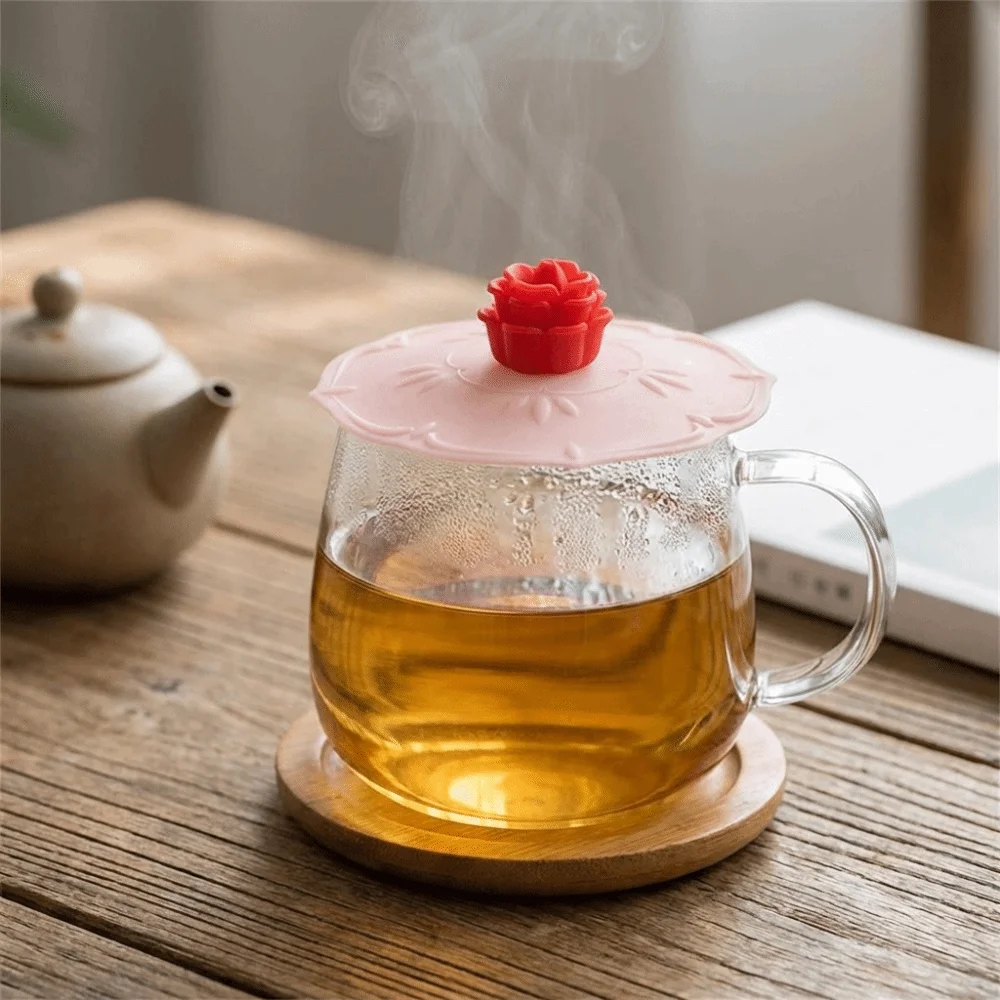 

3PCS Hot Cup Lid Heat-Resistant Silicone Flower Cup Lid Flexible Decorative Mug Sealed Cap Dust-Proof Mug Cover Office