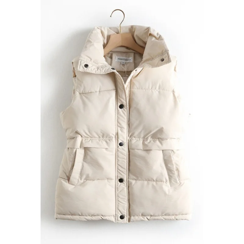 

Однотонные женские парки с воротником-стойкой, жилеты, парки без рукавов, кардиган на пуговицах и молнии, куртки, верхняя одежда, повседневная базовая осень