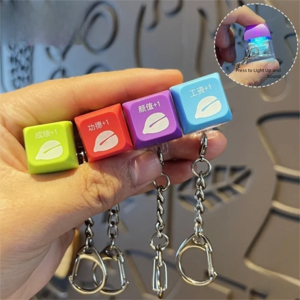 Relaxing DIY Keyboard Fidget Keychain Keys Button With Light Finger Keyboard Caps Relief Stress Pass The Time Pinch Toy