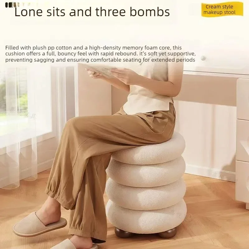 Light luxury imitation lamb wool dressing stool, soft cushion dressing stool, solid wood stacking stool, shoe changing stool view 2
