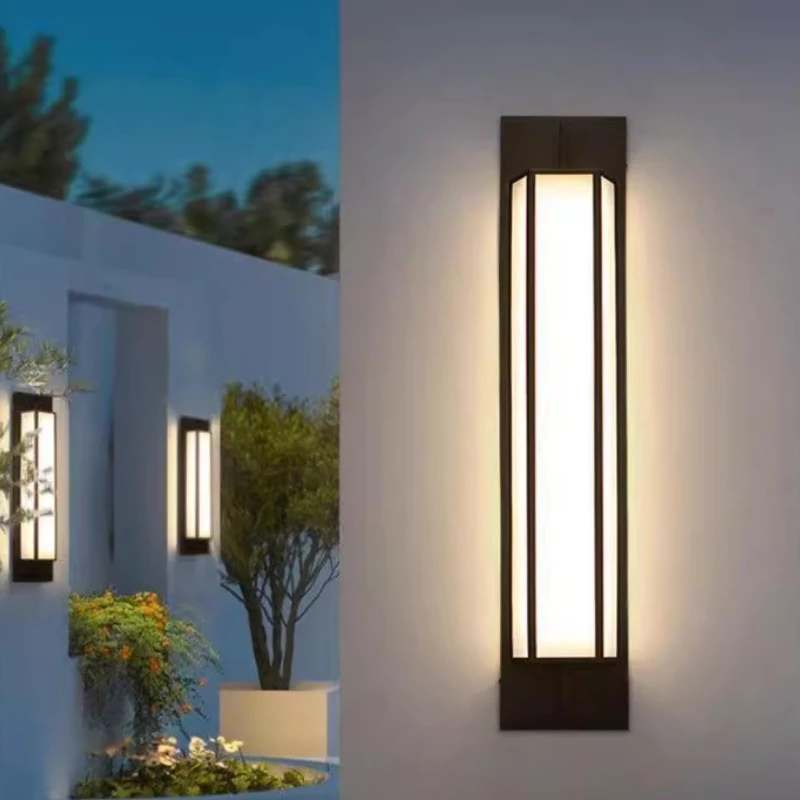 

Modern Luxury Black Rectangle Stainless Steel LED Wall Lamp Outdoor Waterproof Imitation Marble Light Hotel Corridor Aisle Decor