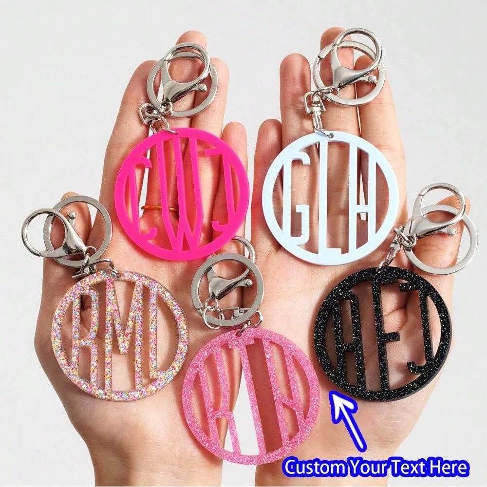 

2025 Customized personalized letter keychain hollow round shape macaroon color acrylic keychain gift