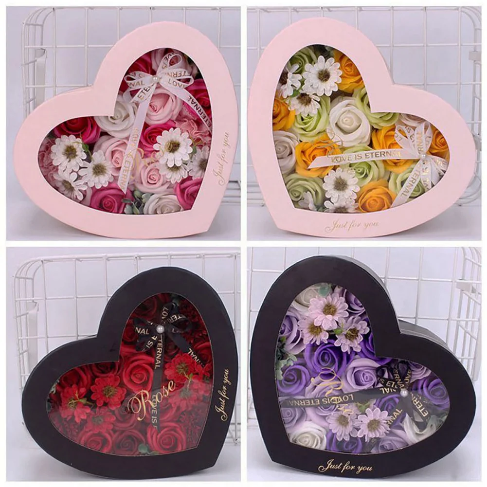 13pcs/box Soap Rose Flowers Heart-shaped Gift Box Xmas Birthday Valentine Wedding Gifts Soap Flower Gift Box For Skin Care Tool