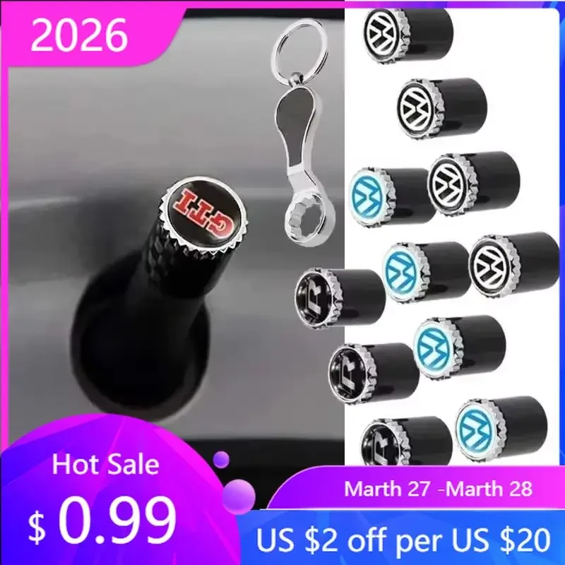 Tapas de Válvula de Neumático con Logotipo de Coche en Fibra de Carbono (4 Piezas) para VW VOLKSWAGEN GTI GOLF 2026, para Volkswagen Rline GTI Passat S