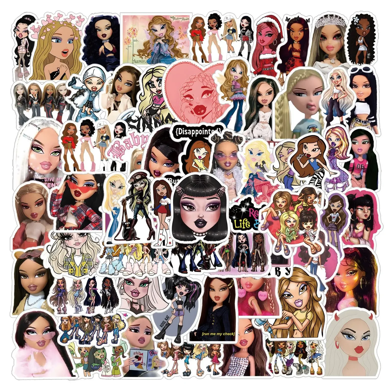 Desenhos animados Bratz Doll Graffiti Etiqueta, impermeável, DIY, telefone, notebook, 56 pcs, 63pcs