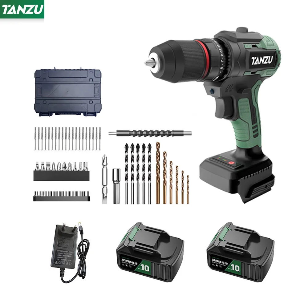 21V Brushless Motor Cordless Electric Drill Screwdriver 80NM Impact Hammer Battery 3 Function Screw/ Concrete/ Steel Plate Tanzu