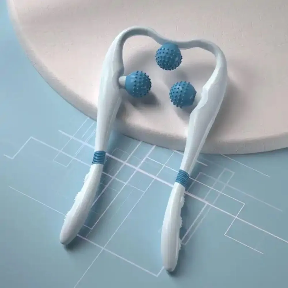 Vibration Cervical Massage Instrument Triple Balls Three-level Adjustment Neck Massager Roller Extended Handle Ergonomic