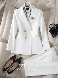 Tesco Office Lady Pantsuit Long Sleeve Blazer Suit +Pencil Pants Solid Women's Outfits 2 Piece For Business conjunto femininos