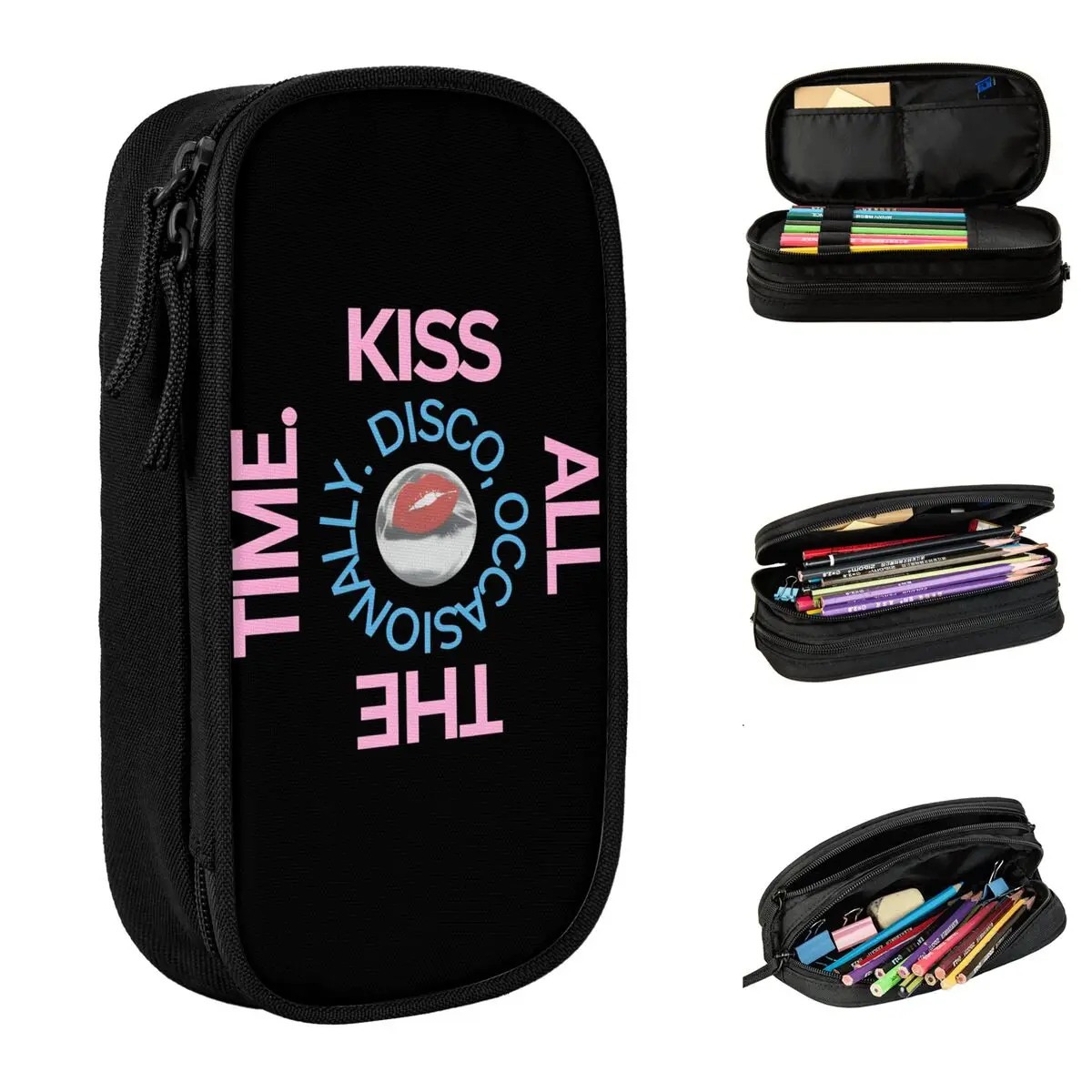 

Пенал-косметичка Kiss All The Time на молнии, эстетичный, большой, для мальчиков и девочек, школьный органайзер для канцтоваров