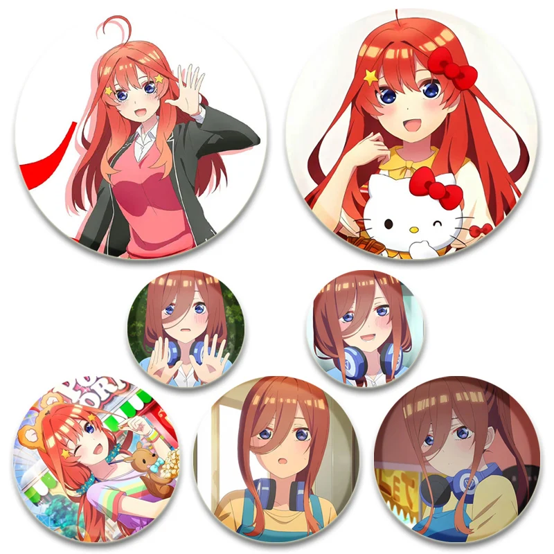 Round Anime Pins The Quintessential Quintuplets Brooches Nakano Itsuki/Nakano Miku/Nakano Yotsuba Cartoon Badge Accessories