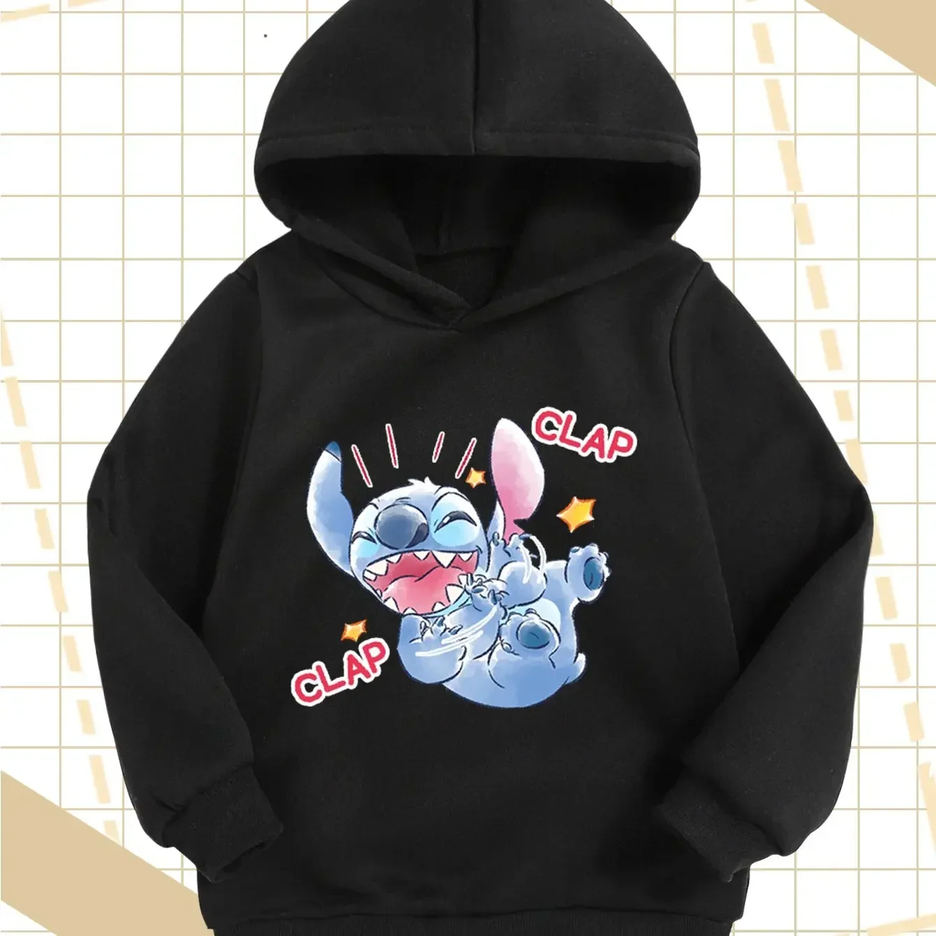 

Disney Creative Print Cute Cartoon Stitch Children Hooded Sweatshirt Boy Girl Autumn Winter Daily Outdoor Casual Warm Sportswear