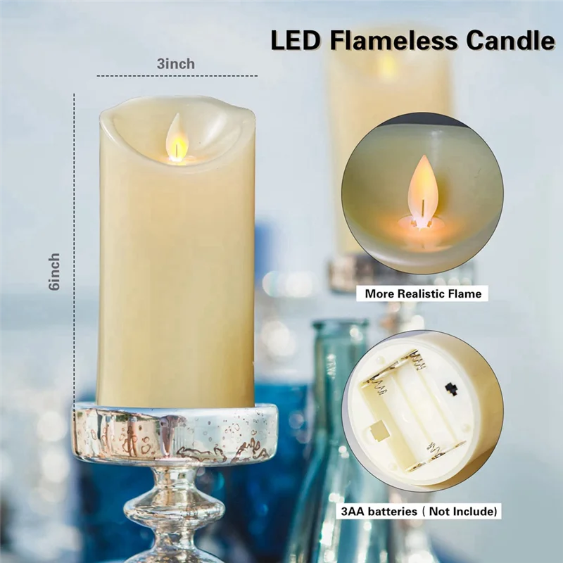 

AA78 Мерцающие беспламенные свечи на батарейках с дистанционным управлением и таймером, 3X6 дюймов для внутреннего и наружного украшения