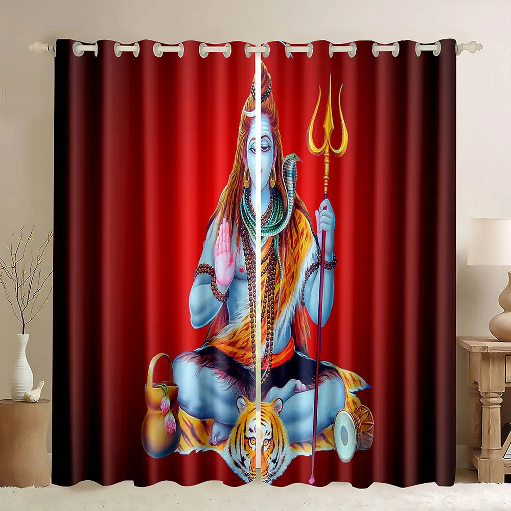 

Indian Mythology Shiva Window Curtain,Darkening Window Blackout Curtains Panel Set,Rod Pocket Window Panels for Living Room