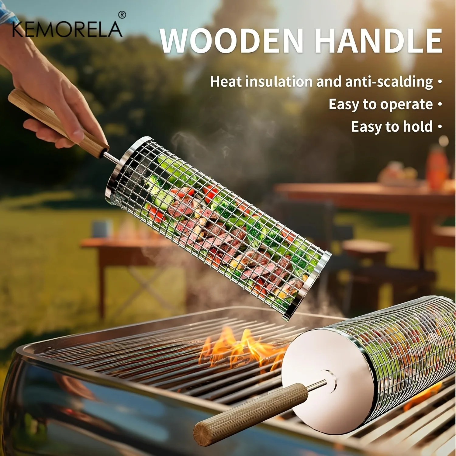Ensemble de paniers de barbecue ronds, cage de cuisson rotative en acier inoxydable, grille de cuisson cylindrique en treillis métallique, essentiel pour le camping en extérieur