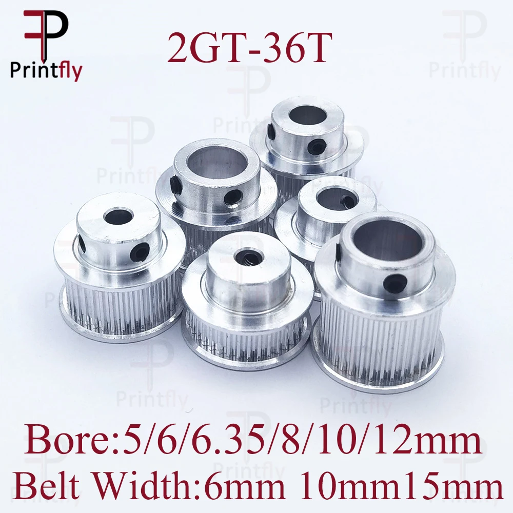 

Printfly 2GT 36 teeth 2GT Timing Pulley Bore 5/6/6.35/8/10/12mm for GT2 Open Synchronous belt width 6mm/10/15mm 3D Printer