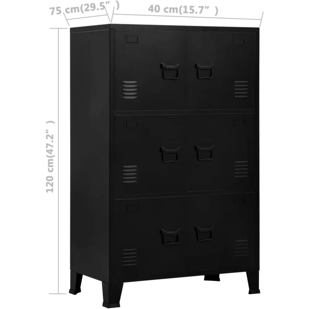 خزانة ملفات فولاذية ذات 6 أبواب على الطراز الصناعي باللون الأسود، 29.5 × 15.7 × 47.2 - حل تخزين عالي التحمل