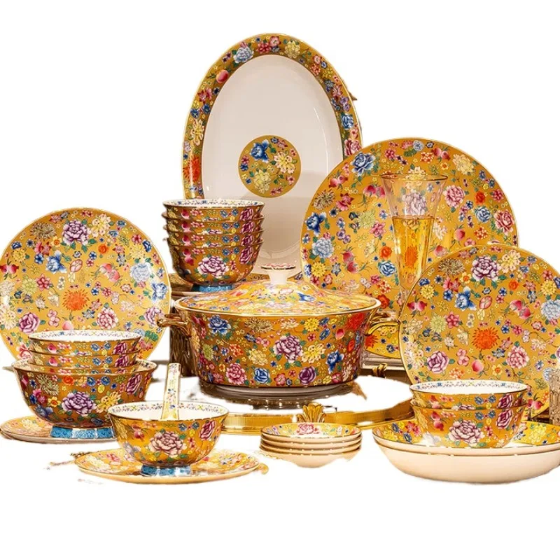 

Enamel color bone china tableware whole set chopsticks dishes dishes