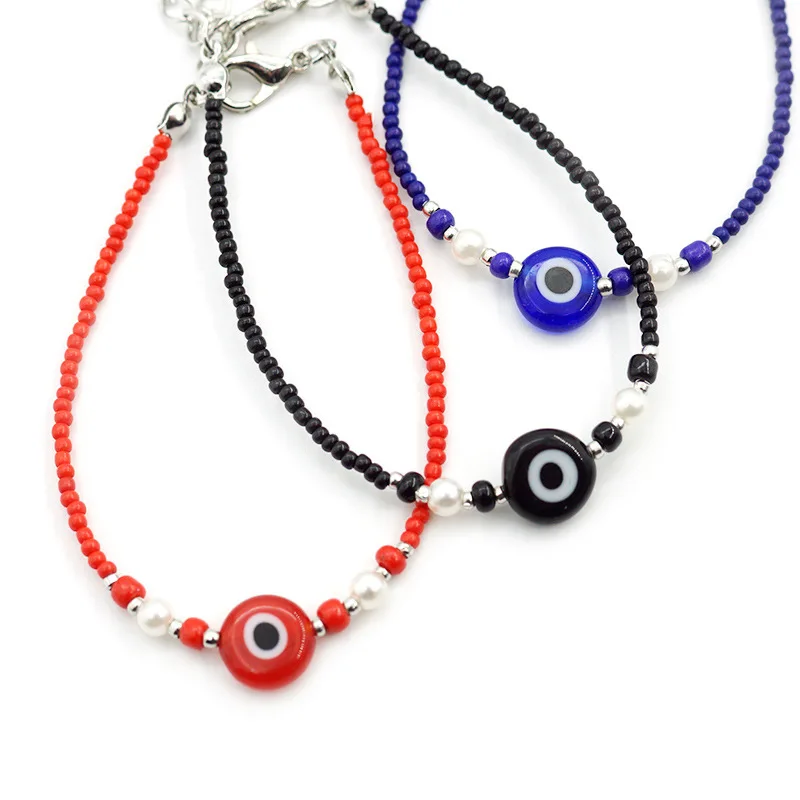 

12Pcs Turkish Blue Eye accessory Rice Bead bracelet Youth lobster buckle extension chain