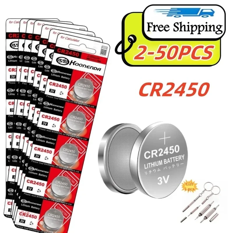 2-50PCS CR2450 3V Lithium Battery CR 2450 DL2450 BR2450 LM2450 For Toy Car Key Remote Control Watch LED Light Button Coin Cells