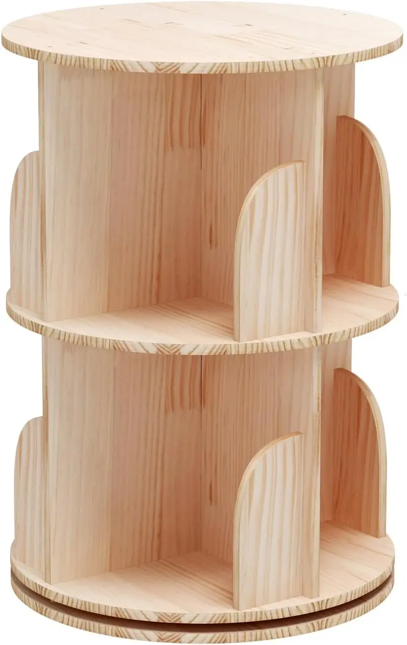 

Rotating Bookshelf, 360 Display 2 Tier Floor Standing Bookcase Storage Rack For Kids&Adult, Wood Narrow Book Shelf Organizer