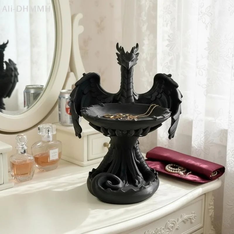 3D Printed Gothic Dragon Jewelry Tray Handcrafted Decorative Storage Ornament for Desktop Bedroom Jewelry Organization 1 PCS