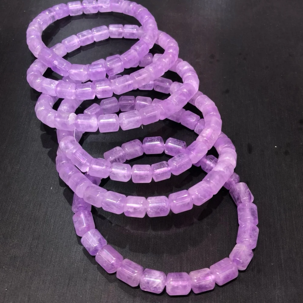 7MM Natural Lavender Amethyst Bucket Bead Bracelet Women Fashion Charm Crystal Healing Energy Gemstone Yoga Jewelry 1PCS