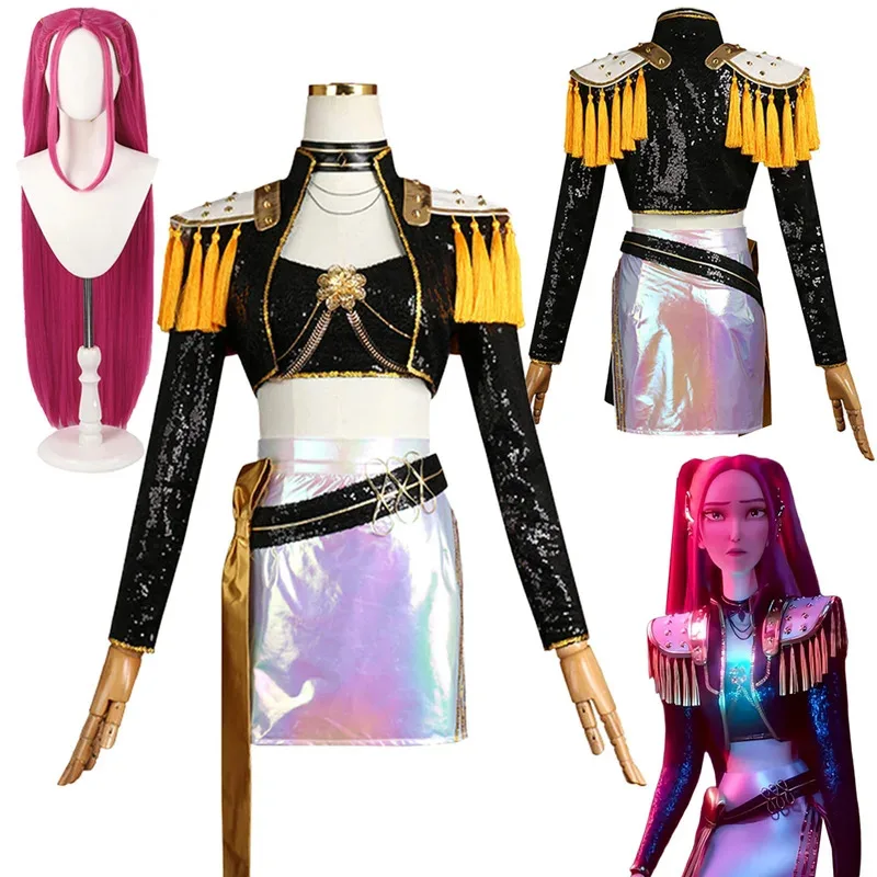 Disfraz de juego de rol de cazador de demonios de dibujos animados KPop Mira, peluca roja, conjunto de Halloween, disfraz de mujer adulta, conjunto de fiesta jhg; g852