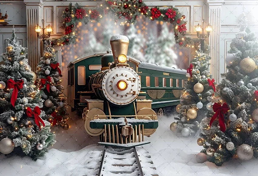 Mehofond Photography Background Winter Christmas Polar Express Train Xmas Tree Kids Family Portrait Decor Backdrop Photo Studio