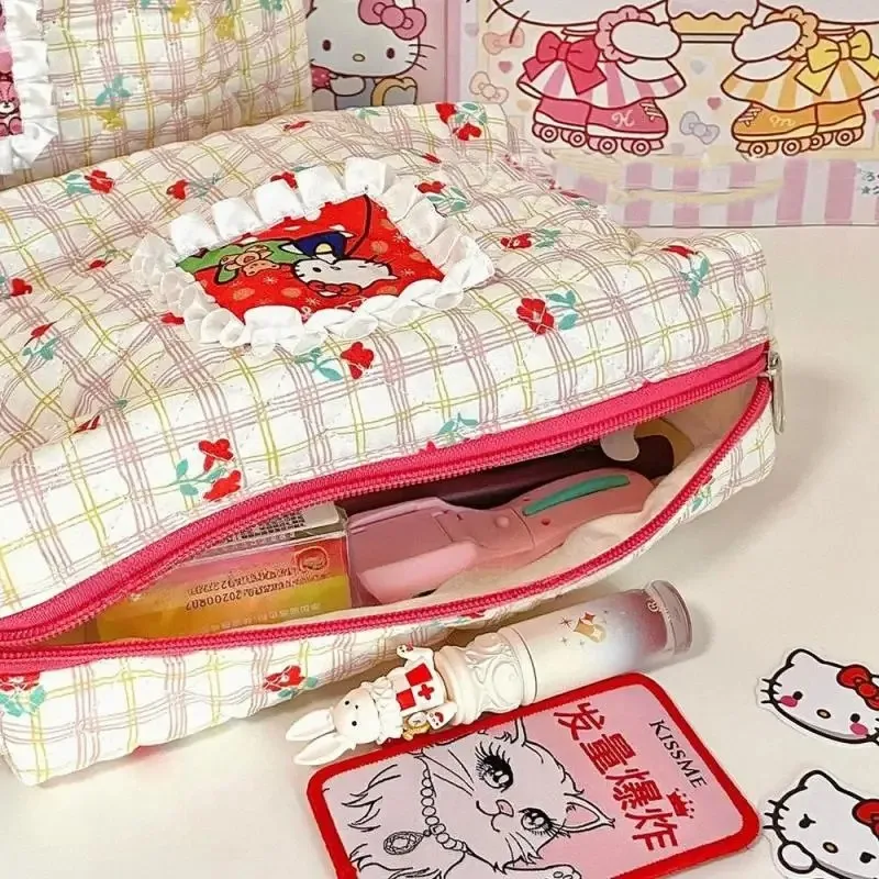 Anime Hello Kitty Sanrio Cosmetic Bag Kawaii Cartoon Cinnamoroll Melody Beauty Travel Makeup Bag Toiletry Storage Bag Toys Girls